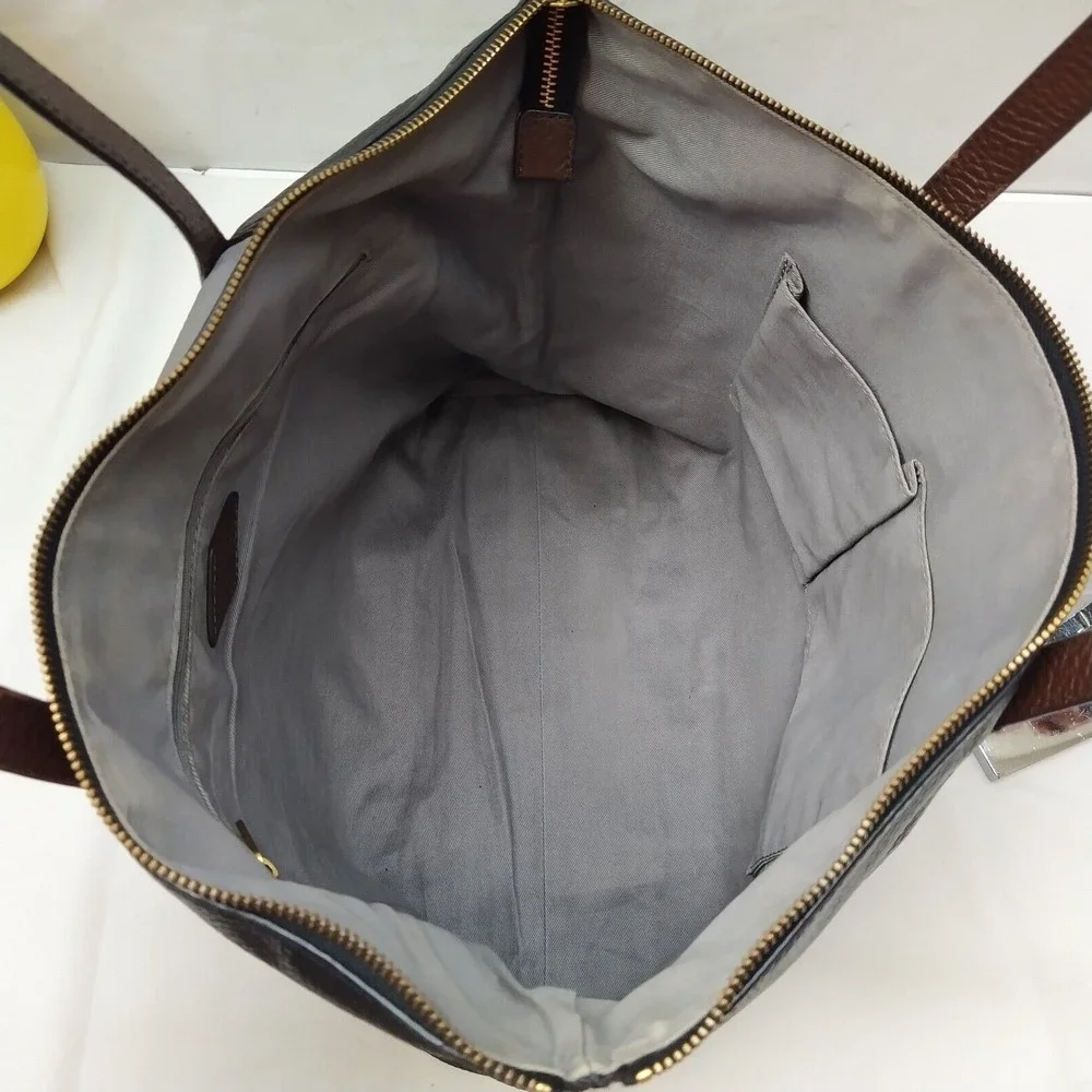 Fossil Colorblock Black Gray Pebbled Leather Double Handle Satchel Shoulder Bag